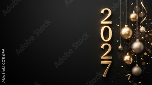 New Year Luxury Matte Black Background with Gold Ornaments for Banners