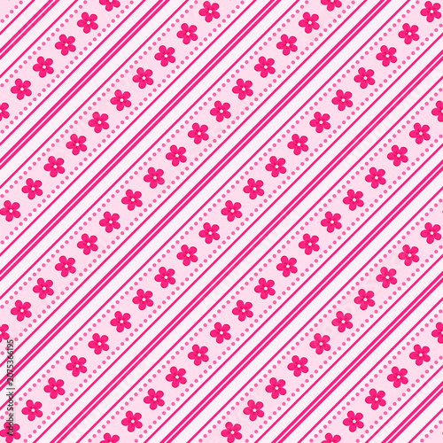 Delicate pink diagonal stripe seamless pattern with tiny stars and dots vector background