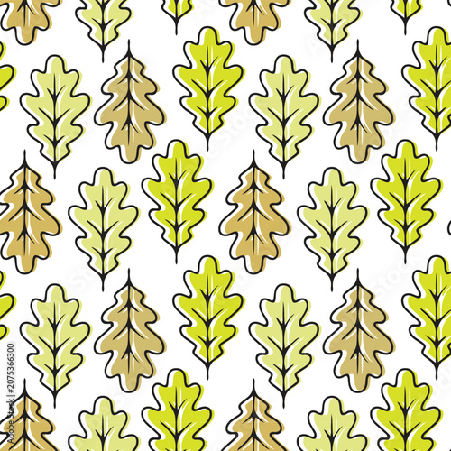 Seamless Oak Leaf Pattern: Autumn Foliage Vector Design in Flat Illustration Style