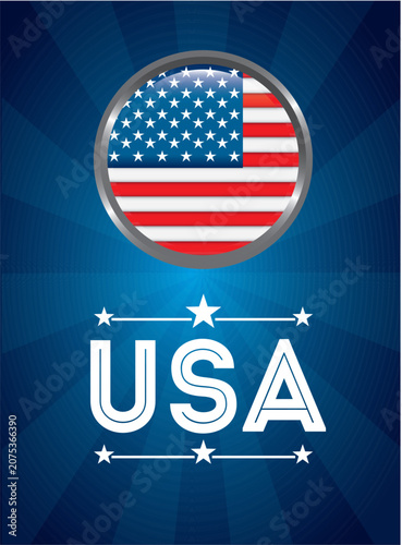 Usa american flag emblem in circular badge with text on dark blue ray background american national patriotism background celebration independence patriotic identity template isolated