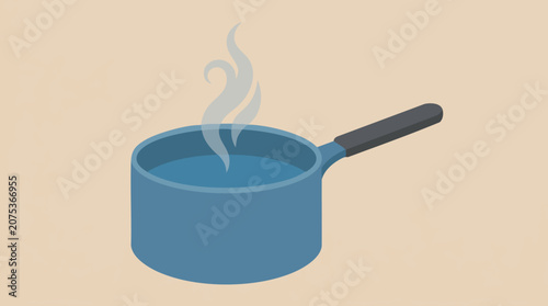 Canvastavla Isometric Illustration of Boiling Water in a Blue Saucepan with Steam