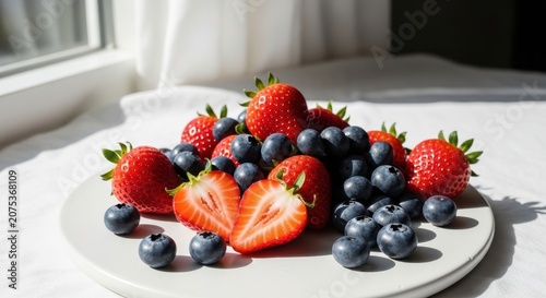 Strawberries and Blueberries Arranged for Fresh Healthy Snack