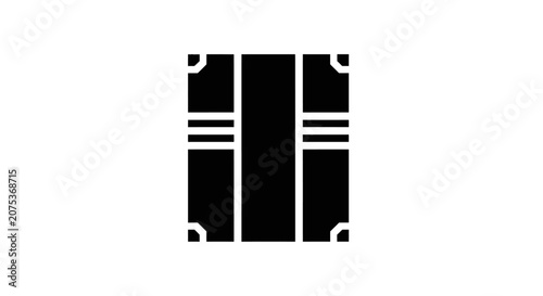 Minimalist black icon of a vintage suitcase or trunk for travel concepts.