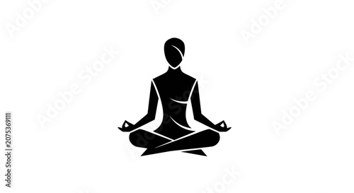 Minimalist black silhouette of a person in a yoga meditation pose.
