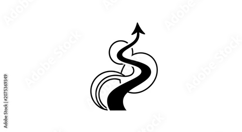 Abstract illustration of a winding road leading upward with circular decorative elements.