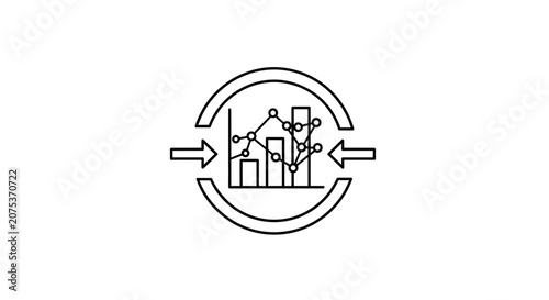 Data analysis icon with bar chart and network graph, business analytics concept