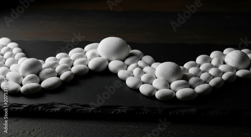 White Stones Arrange Smoothly on Dark Surface Creating Artistic Contrast