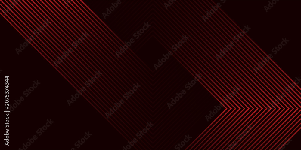 Naklejka premium Abstract red neon arrow light glow background. Futuristic cyber laser line motion banner for casino. Dynamic techno perspective beam 3d graphic design. Cool party power and energy boost led tunnel