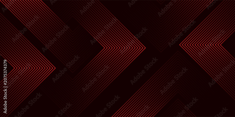 Naklejka premium Abstract red neon arrow light glow background. Futuristic cyber laser line motion banner for casino. Dynamic techno perspective beam 3d graphic design. Cool party power and energy boost led tunnel