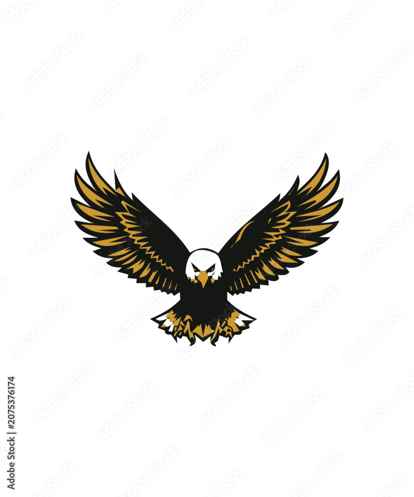 Fototapeta premium Front View Bald Eagle Mascot Vector Illustration with Spread Wings for Sports Logo and Branding