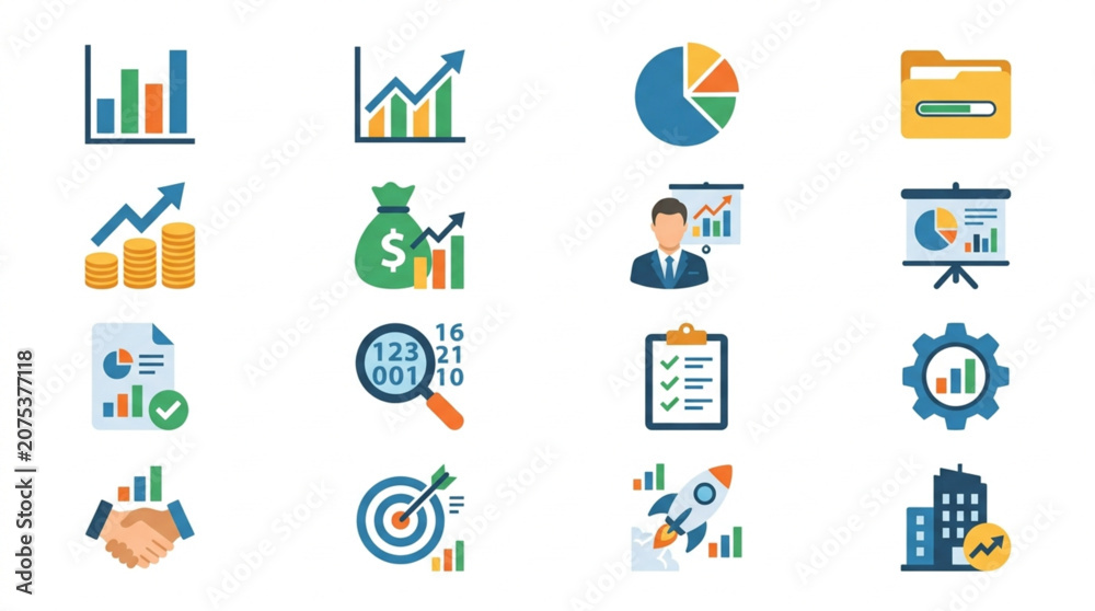Fototapeta premium Financial Business Growth Data Analysis Icons Set.