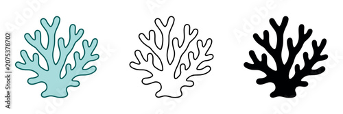Fényképezés Stylized coral reef branch in three distinct artistic representations