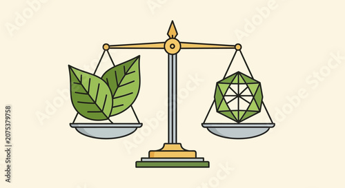 Conceptual illustration of balance between nature and artificial synthetic diamond.