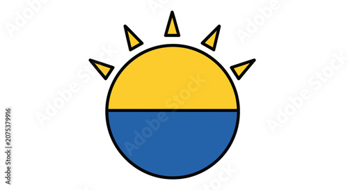 Minimalist icon of a sun and sea graphic design.