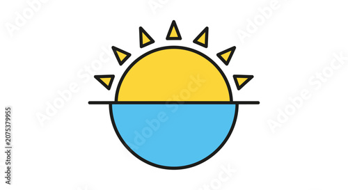 Minimalist vector illustration of a sunrise over the ocean horizon.