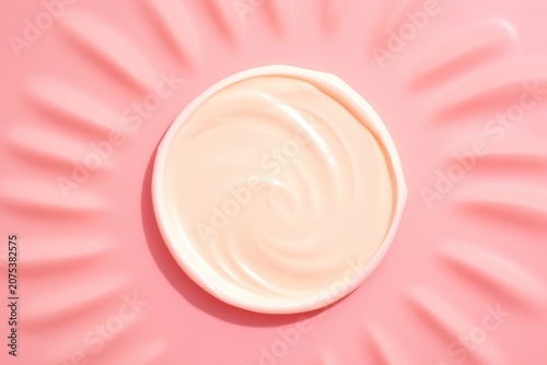 White cream swirl in a round smear on pink background with radiating texture accents