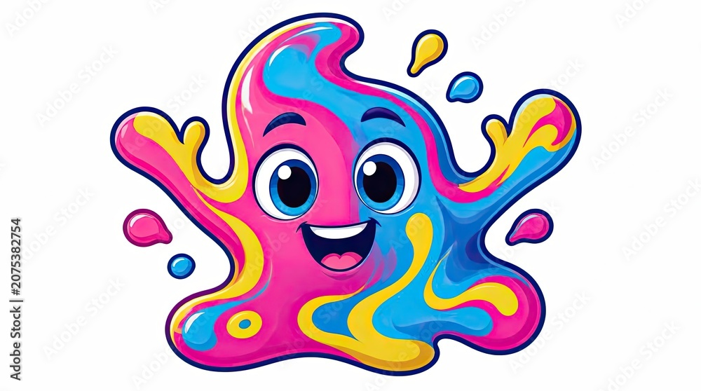 Fototapeta premium Smiling colorful paint splash mascot character.