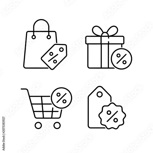 Shopping icons with discount tags.