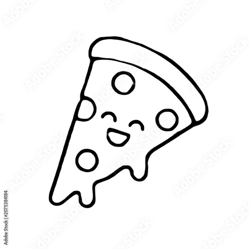 Smiling melted cheese pizza slice cartoon.