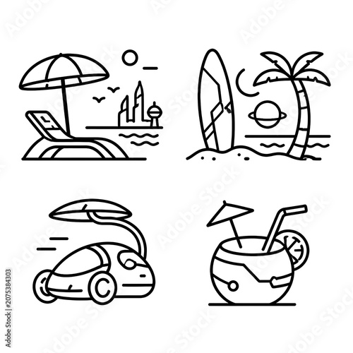 Summer Vacation Icon Set Illustrations.