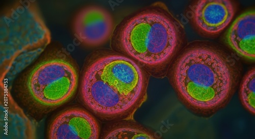 Cell Structures Displaying Colorful Organelle Details Under Microscopy
