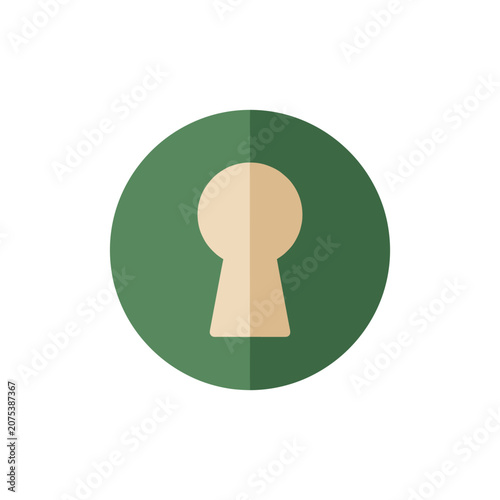 Keyhole icon with flat design during a green circle background isolated on white background
