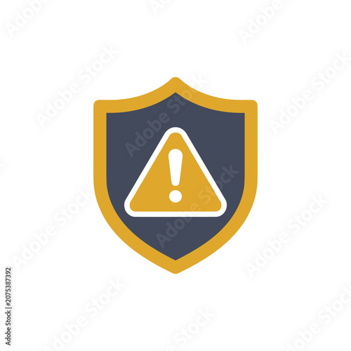 Shield with alert symbol inside during security warning concept isolated on white background