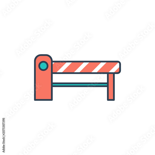 A red and white striped barrier gate used for access control during traffic management isolated on white background