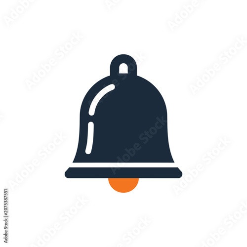 Bell notification alert symbol with clapper during a simple flat design isolated on white background