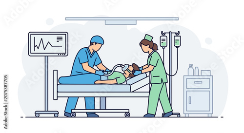 Medical Team Performing Surgery in Operating Room, Hospital Scene