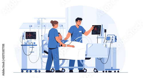Medical Team Monitoring Patient in Hospital Room with Advanced Equipment