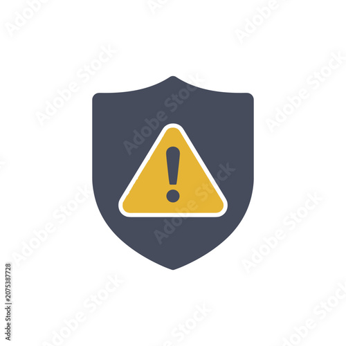 Warning shield icon with exclamation mark inside a triangle during security alert isolated on white background