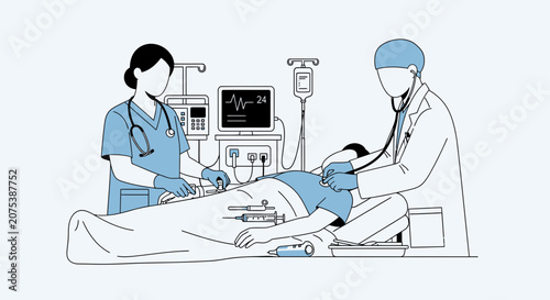 Medical Team Treating Patient in Intensive Care Unit