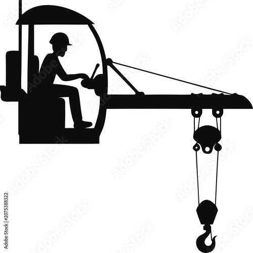 Excavator Operator Working on Construction Site Silhouette Vector