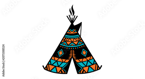 Hand drawn colorful native american tipi illustration.