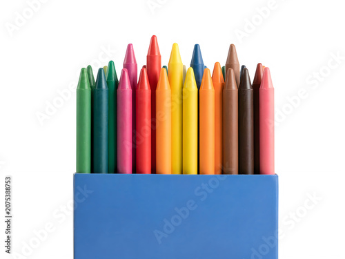 Colorful wax crayons in box transparent background