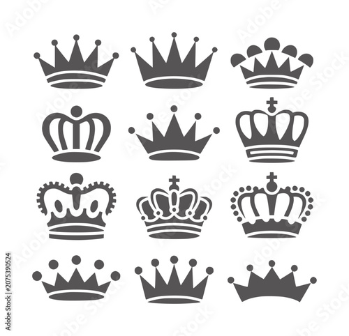 Tableau sur toile Collection of twelve dark gray royal crowns white symbol monarchy heraldry
