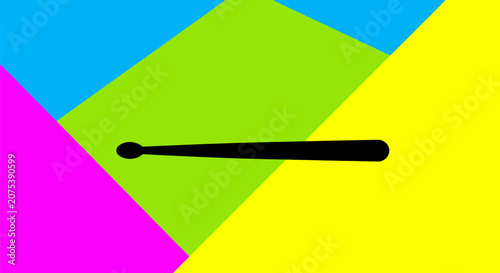 A single black drumstick isolated on a colorful background.