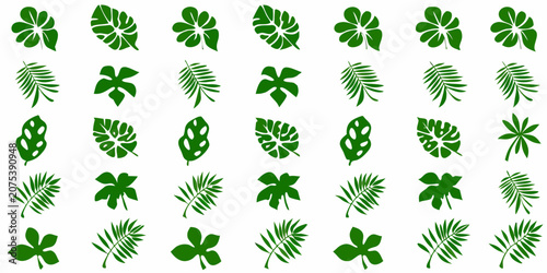 Vászonkép Green Leaf Designs A Vector Pattern On White Background
