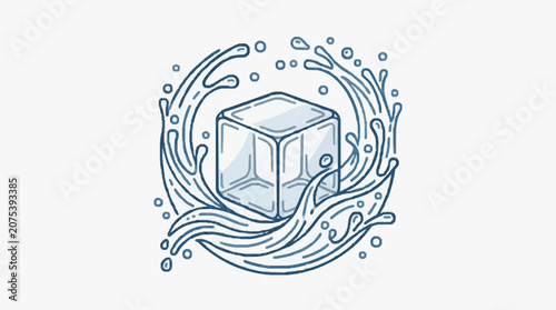 Obraz na plátne Clear Ice Cube Surrounded by Refreshing Water Splashes.