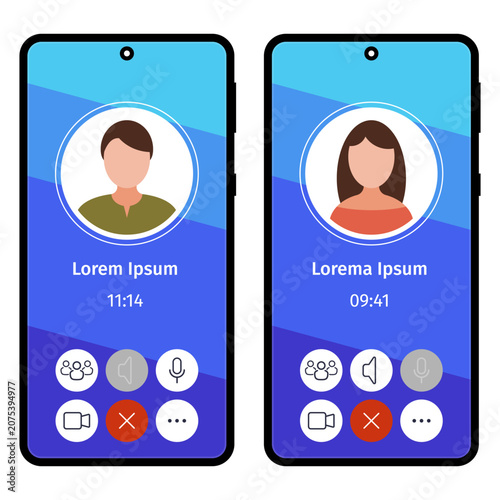 Modern Smartphone Video Call Interface. Flat vector illustration for mobile apps, communication technology, or remote working concepts
