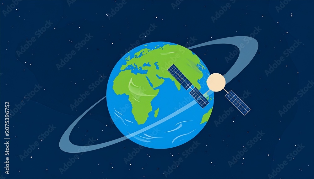 Fototapeta premium Illustration of Earth surrounded by communication network satellites.