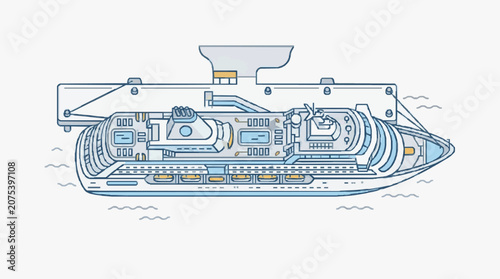 Fotografie Aerial view of a cruise ship docked at a pier illustration.