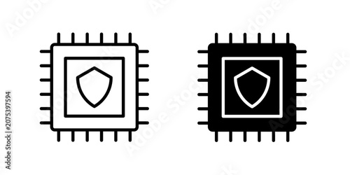 Processor Security Icon for hardware protection secure computing and system integrity management use in UI UX websites apps and systems Vector illustration with stroke and fill on a white background.
