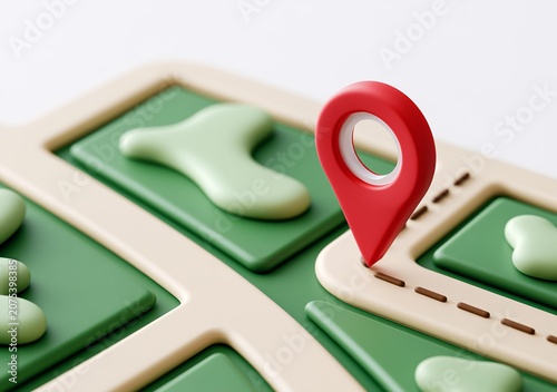 Close-up of colorful map with location pin marker