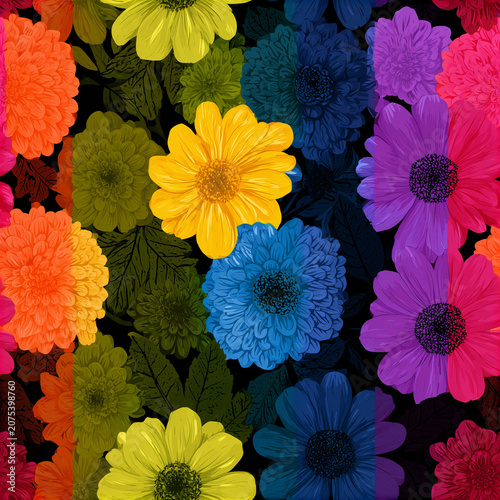 Colorful Floral Pattern on Dark Background