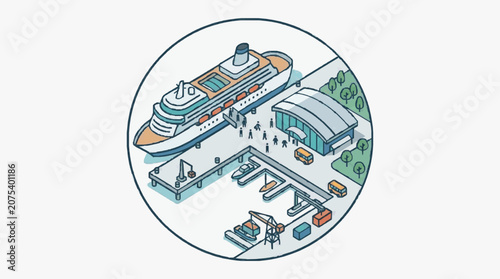 Φωτογραφία Cruise Ship Docked At Modern Port Terminal With Passengers Boarding