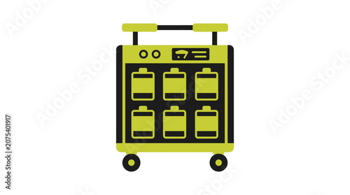 Battery Charger Cart with Six Cells, Green and Black Icon
