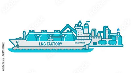 Liquefied Natural Gas LNG Factory Ship and Offshore Plant Illustration