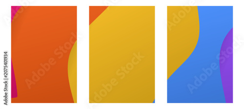 Three vertical abstract backgrounds with soft wavy patterns in yellow, orange, and blue. Contemporary fluid graphics ideal for vertical web banners and social media post designs.